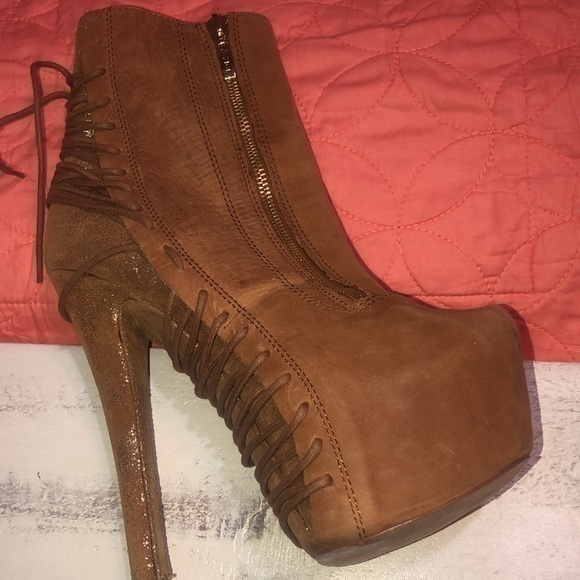 Zi Giny women’s leather platform tan boots size 9‎ 5 inch heels - Picture 3 of 11